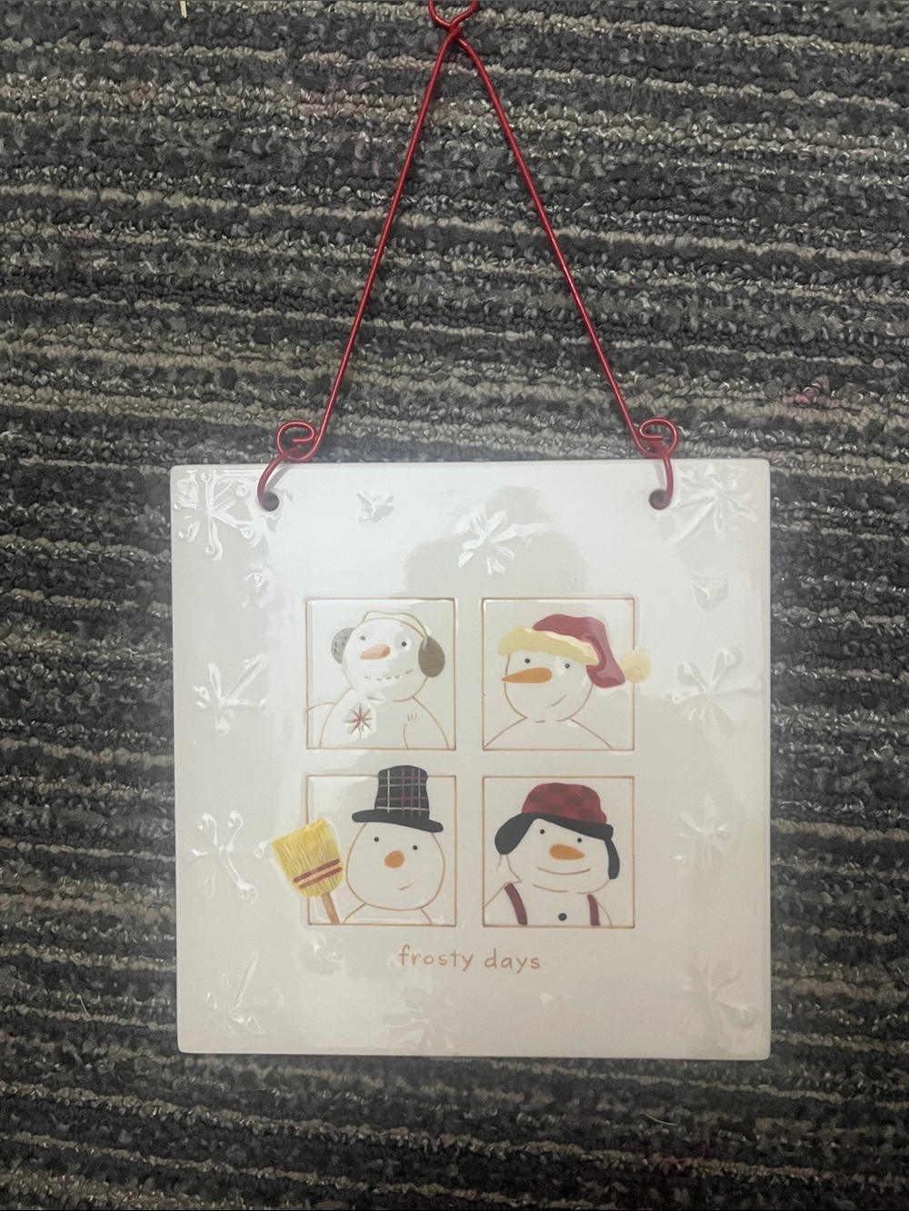 Hallmark Ceramic Snowman Plaque - White, Red, Black, Yellow 620 Whimsically Cute